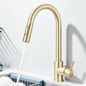 Rubinetto da cucina - A scomparsa - 2 tipi di getto (doccia/getto diretto) - Montaggio a incasso su piano - Miscelatore monocomando caldo/freddo - Acciaio inossidabile - Cartuccia in Vetroceramica - Oro spazzolato