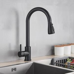 Rubinetto da cucina - Rubinetto estraibile per lavello - Monocomando - Acqua calda e fredda - Bocca orientabile - Cartuccia in Vetroceramica - Ottone - Montaggio a 1 foro - Nero opaco