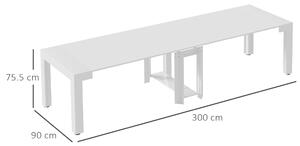 HOMCOM Tavolo da Pranzo Allungabile da 8-10 Persone in Legno e Metallo, 45-300x90x75.5 cm, Bianco Lucido