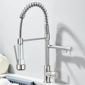 Rubinetto da cucina - Lancia estraibile - Miscelatore monocomando caldo/freddo - Rotazione a 360° - Installazione monoforo - Acciaio inossidabile - Valvola in Vetroceramica - Nichel spazzolato