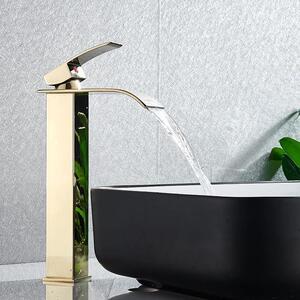 Rubinetto per lavabo da bagno - Miscelatore monocomando a cascata - 1 foro - Acqua calda/fredda - Cartuccia in Vetroceramica - Per lavabo da appoggio - Oro spazzolato