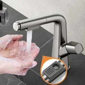 Rubinetto da bagno - Miscelatore per lavabo - Monoforo - Miscelatore monocomando - Acqua calda e fredda - Cartuccia in Vetroceramica - Acciaio inossidabile - Montaggio a colonna - Grigio