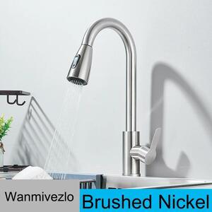 Rubinetto da cucina - Doccetta estraibile - Monocomando - Montaggio a incasso su piano - Acqua calda/fredda - Cartuccia in Vetroceramica - Lega di zinco - Orientabile - Nichel spazzolato