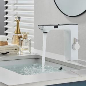 Rubinetto per lavabo senza contatto - Rubinetto con sensore - Display digitale - Miscelatore caldo/freddo - Alimentazione a batteria - Montaggio monoforo - Monocomando - Bianco