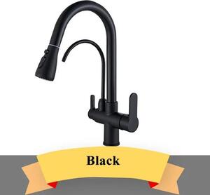 Rubinetto da cucina - Miscelatore a due manopole - Doccetta estraibile, monoforo, acqua calda e fredda, ottone, cartuccia in Vetroceramica - Nero opaco