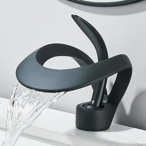 Rubinetto per lavabo da bagno - Rubinetto a cascata - Monocomando, miscelatore caldo/freddo, montaggio sul bordo del lavabo, ottone, cartuccia in Vetroceramica, 1 foro - Nero opaco