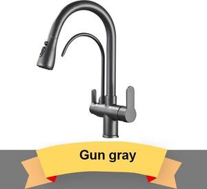 Rubinetto da cucina - Miscelatore a due maniglie - Montaggio monoforo - Doccetta estraibile - Bocca orientabile - Cartuccia in Vetroceramica - Grigio canna di fucile