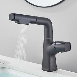 Rubinetto per lavabo da bagno - Miscelatore monocomando - Doccetta estraibile - Orientabile a 360° - Acqua calda/fredda - Monoforo - Acciaio inossidabile - Cartuccia in Vetroceramica - Nero