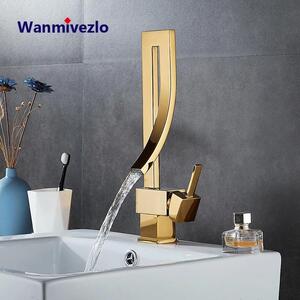 Rubinetto per lavabo - Miscelatore a cascata - Montaggio a vista - Monocomando - Acqua calda/fredda - Cartuccia in Vetroceramica - Per foro singolo - Oro