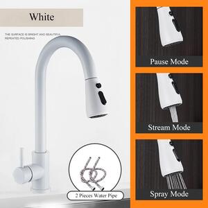 Rubinetto da cucina - Doccetta estraibile - Monocomando - Montaggio monoforo - Acqua calda e fredda - Corpo in ottone - Cartuccia in Vetroceramica - Bocchello orientabile - Bianco