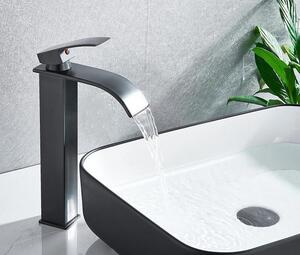 Rubinetto per lavabo a cascata - Rubinetto per lavabo da appoggio alto - Montaggio a vista - Monomando per foro singolo - Acciaio inossidabile 304 - Cartuccia in Vetroceramica - Nero opaco