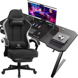 Set scrivania e sedia da gaming - Z12 + LR002 - Pelle + fibra di carbonio - Design moderno e minimalista - Montaggio richiesto - Marrone