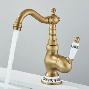 Rubinetto lavabo retrò - Miscelatore monocomando medio-alto - Monoforo - Montaggio a vista - Acqua calda/fredda - Cartuccia in Vetroceramica - Ottone anticato / Bronzo lucidato a olio - Rosso