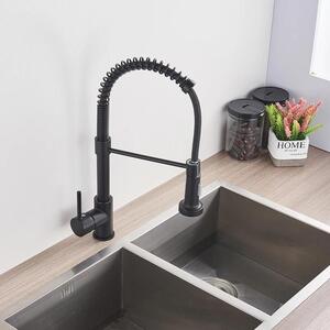 Rubinetto da cucina - Rubinetto per lavello con molla - Monocomando - Acqua calda e fredda - Monoforo, montaggio su piano di lavoro - Ottone - Cartuccia in Vetroceramica - Orientabile - Nero opaco