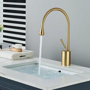 Rubinetto per lavabo - Miscelatore monocomando - Montaggio a filo piano - Per foro singolo, monocomando - Acqua calda/fredda - Cartuccia in Vetroceramica - Acciaio inossidabile - Misura M - Oro spazzolato