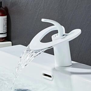 Rubinetto per lavabo - Modello a cascata - Acqua calda/fredda - Monocomando - Per foro singolo - Cartuccia in Vetroceramica - Ottone - Bianco