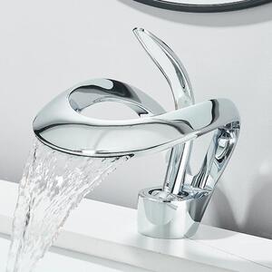 Rubinetto per lavabo - Monocomando a cascata - Ottone massiccio - Cartuccia in Vetroceramica - Monoforo, montaggio a vista - Acqua calda/fredda - Cromo