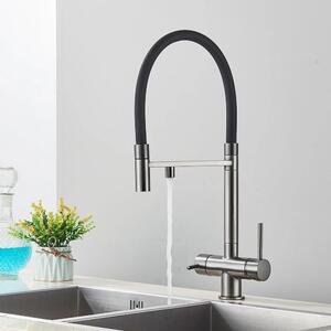 Rubinetto da cucina - Doccetta estraibile - Filtro/acqua potabile - A due manopole - Caldo/freddo - Cartuccia in Vetroceramica - Ottone - Grigio argento