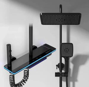 Sistema doccia per il bagno - Set doccia - Illuminazione a LED - Vetro temperato - Display digitale - Miscelatore in rame - Nero