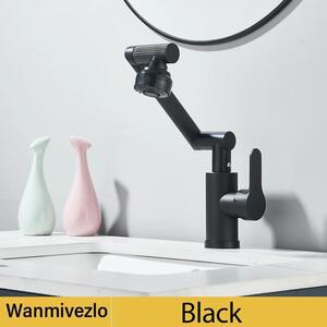 Rubinetto per lavabo - Miscelatore monocomando - Rotazione a 360° - Regolabile in altezza - Ugello multifunzione - Montaggio a incasso su piano - Acciaio inossidabile - Nero