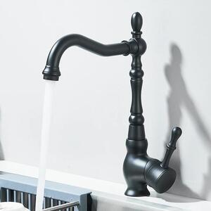 Rubinetto per lavabo - Monocomando per foro singolo - Bocca orientabile a 360° - Acqua calda/fredda - Ottone - Montaggio a vista - Nero opaco