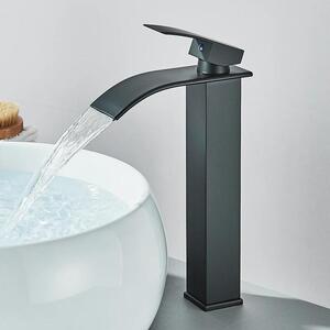 Rubinetto per lavabo - Miscelatore monocomando - Modello alto - Per foro singolo - Montaggio da appoggio - Acciaio inossidabile 304 - Cartuccia in Vetroceramica - Acqua calda/fredda - Nero opaco, avorio e oro