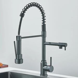 Rubinetto da cucina - Design a molla con doccetta estraibile - Miscelatore monocomando - Acqua calda e fredda - Orientabile a 360° - Montaggio a filo - Acciaio inossidabile - Nero opaco