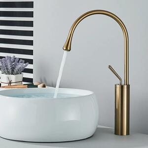 Rubinetto per lavabo - Miscelatore monoforo da appoggio - Monocomando - Acqua calda e fredda - Cartuccia in Vetroceramica - Misura L - Oro spazzolato
