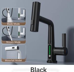 Rubinetto da cucina - Doccetta estraibile - Display digitale della temperatura - Orientabile a 360° - Miscelatore caldo/freddo - Cartuccia in Vetroceramica - Montaggio a incasso su piano - Nero