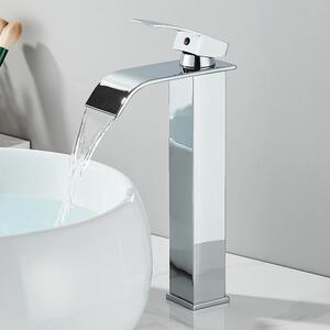 Rubinetto per lavabo - Modello alto - Montaggio a colonna - Monocomando a 1 foro - Getto a cascata - Cartuccia in Vetroceramica - Acqua calda/fredda - Cromo