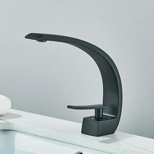 Rubinetto per lavabo - Miscelatore monocomando a 1 foro - Montaggio a colonna - Cartuccia in Vetroceramica - Acqua calda e fredda - Nero opaco