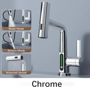 Rubinetto da cucina - A sbalzo - Indicatore digitale della temperatura - Orientabile a 360° - Miscelatore monocomando caldo/freddo - Cartuccia in Vetroceramica - Acciaio inossidabile - Bocca a cascata - Rosso bordeaux