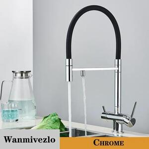 Rubinetto da cucina con filtro per l'acqua - Doppio beccuccio - Acqua calda e fredda - Estraibile - Beccuccio orientabile - Montaggio monoforo - Valvola in Vetroceramica - Ottone spazzolato - Blu
