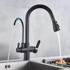Rubinetto da cucina - Rubinetto a 3 vie per acqua filtrata - Rotazione a 360° - Due maniglie - Montaggio monoforo - Valvola in Vetroceramica - Colore avorio