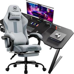 Set scrivania e sedia da gaming - Scrivania Z12 + Sedia GT905 - Ergonomico - Pelle e fibra di carbonio - Design minimalista - Viola scuro