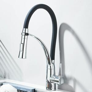 Rubinetto da cucina - Miscelatore monocomando con doccetta estraibile e bocca flessibile - Montaggio a incasso su piano - Acqua calda/fredda - Cartuccia in Vetroceramica - Ottone - Cromo