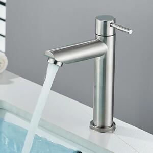 Rubinetto per lavabo - Rubinetto monocomando - Solo acqua fredda - Montaggio a filo piano a 1 foro - Acciaio inossidabile - Cartuccia in Vetroceramica - Nichel spazzolato, bianco