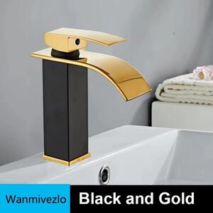 Rubinetto per lavabo - Miscelatore monocomando monoforo - Montaggio a colonna - Acqua calda/fredda - Cartuccia in Vetroceramica - Acciaio inossidabile 304 - Nero/oro