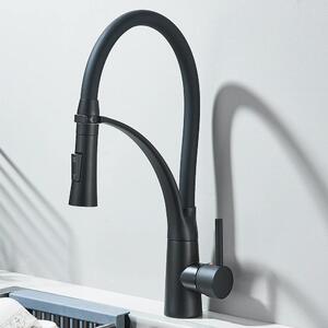 Rubinetto da cucina - Miscelatore estraibile - Bocca flessibile e orientabile - Acqua calda e fredda - Monocomando - Montaggio a incasso a 1 foro - Cartuccia in Vetroceramica - Nero opaco