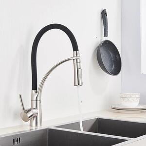 Rubinetto da cucina - Miscelatore estraibile 8-LHP - Nichel spazzolato - Acqua calda e fredda - Monocomando - A foro singolo - Corpo in ottone - Cartuccia in Vetroceramica - Rosso bordeaux