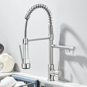 Rubinetto da cucina - Rubinetto estraibile per lavello - Orientabile a 360° - Monocomando - Installazione a foro singolo - Acqua calda e fredda - Ottone massiccio - Nichel spazzolato