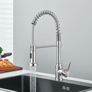 Rubinetto da cucina per lavello - Miscelatore monocomando - Acqua calda/fredda - Montaggio su piano di lavoro a 1 foro - Cartuccia in Vetroceramica - Bocca orientabile - Per acqua filtrata - Nichel spazzolato