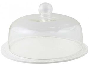 Tortiera in porcellana bianca Shabby con coperchio in vetro L35xPR35xH20 cm