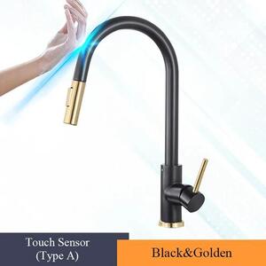 Rubinetto da cucina - Rubinetto estraibile con sensore - Funzione touch - Orientabile a 360° - Doccetta estraibile - Monocomando - Acqua calda e fredda - Acciaio inossidabile spazzolato - Verde e arancione