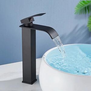 Rubinetto per lavabo a cascata - Miscelatore monoforo - Montaggio a vista - Acqua calda/fredda - Monocomando - Cartuccia in Vetroceramica - Corpo in ottone - Nero