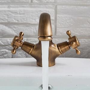 Rubinetto per bidet/lavabo - Miscelatore a due manopole - Montaggio monoforo - Cartuccia in Vetroceramica - Bocca orientabile - Finitura ottone anticato - Acqua calda/fredda - Bordeaux