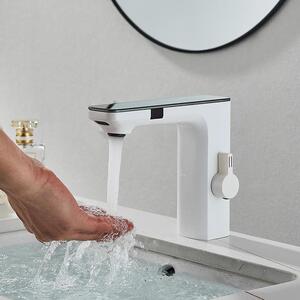 Rubinetto per lavabo con sensore - Rubinetto automatico - Display della temperatura - Miscelatore caldo/freddo - Montaggio monoforo - Corpo in ottone - Cartuccia in Vetroceramica - Bianco