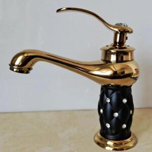 Rubinetto per lavabo da bagno - Miscelatore monocomando - Corpo in ottone - Cartuccia in Vetroceramica - Acqua calda/fredda - Montaggio a vista, 1 foro - Nero-oro