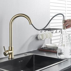 Rubinetto da cucina - Miscelatore monocomando con doccetta estraibile - Acqua calda/fredda - Acciaio inossidabile - Finitura spazzolata - Installazione monoforo - Cartuccia in Vetroceramica - Rosso