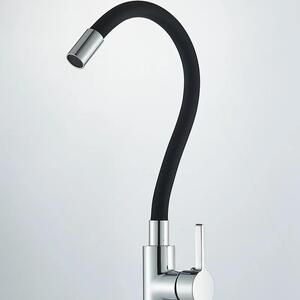 Miscelatore per cucina, montaggio a parete, rubinetto flessibile, rotazione a 360°, miscelatore monocomando per acqua calda e fredda, acciaio inossidabile lucido, colore nero